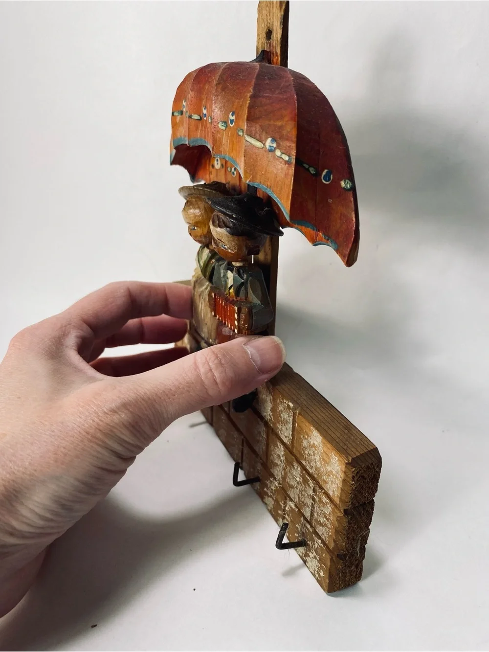 Vintage Italian Folk Art Handcrafted Rustic Wall Hook Children Umbrella